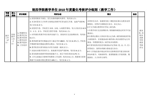 皖西学院教学单位2018年度量化考核评分细则(教学工作)