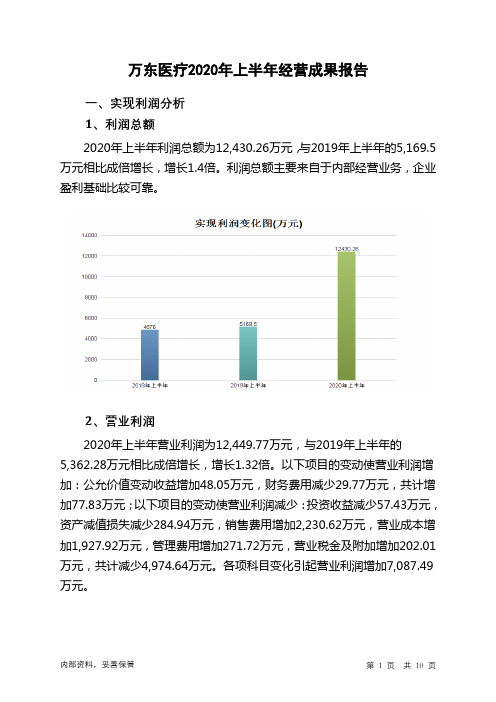 万东医疗2020年上半年经营成果报告