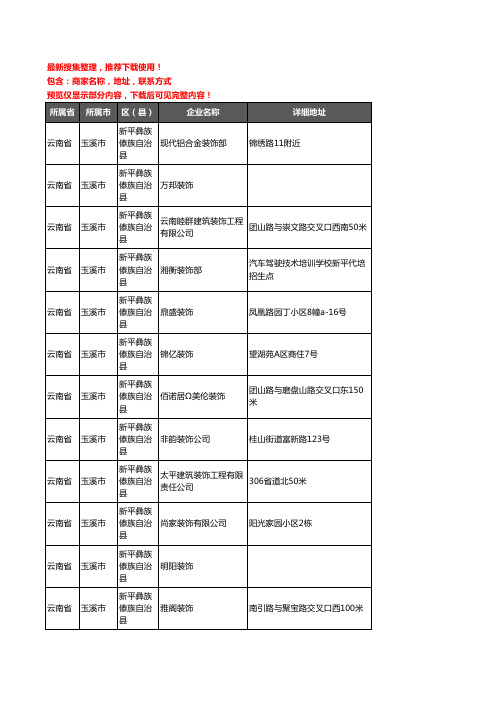 新版云南省玉溪市新平彝族傣族自治县装修公司企业公司商家户名录单联系方式地址大全24家