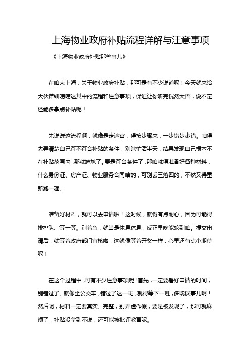 上海物业政府补贴流程详解与注意事项