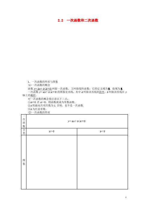 高中数学 第二章2.2 一次函数和二次函数讲解与例题 新