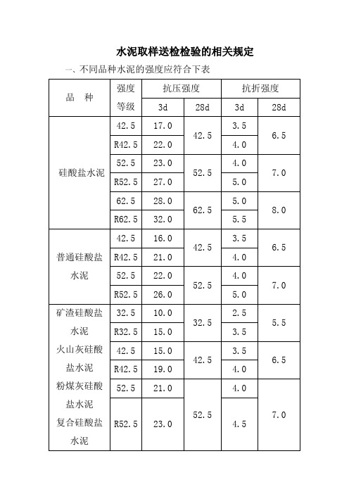 水泥取样送检检验的相关规定