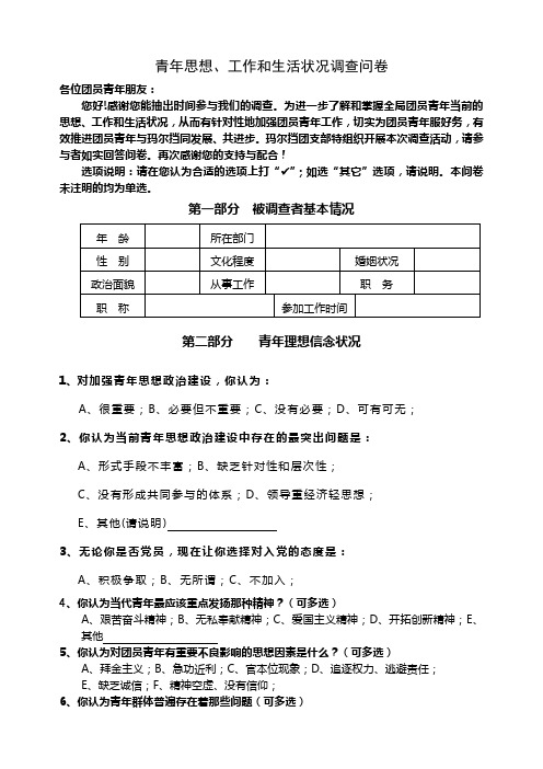 青年思想状况调查问卷(定稿)