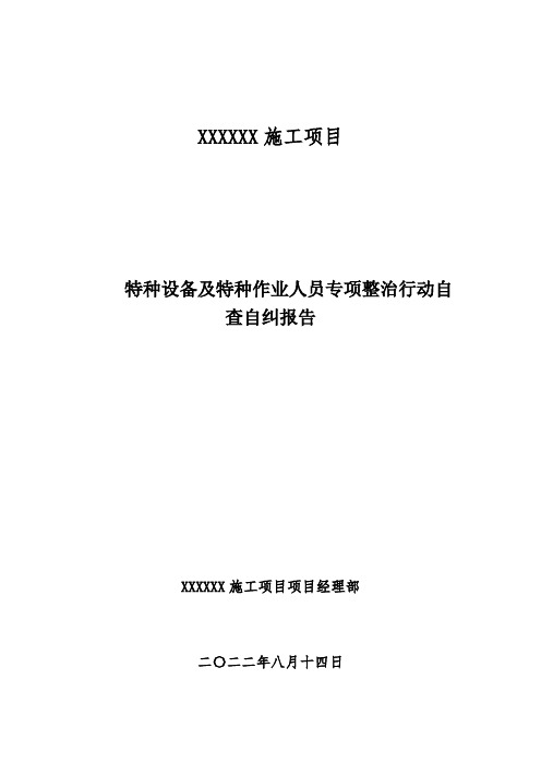 特种设备及特种作业人员专项整治行动自查自纠报告