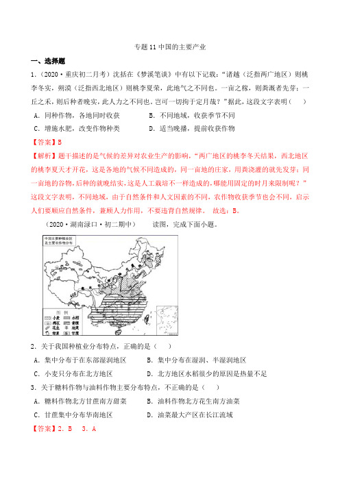 【(湘教版中考地理)考点专项突破题集】11中国的主要产业(解析版)