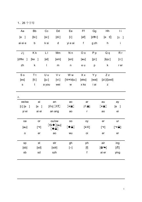 26个英文字母及组合发音音标