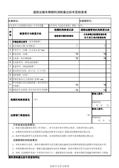 道路运输车辆燃料消耗量达标车型核查表