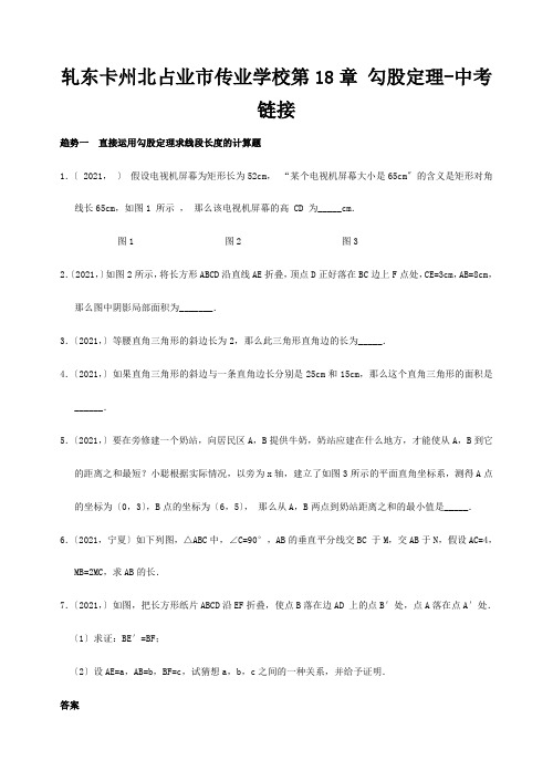 八年级数学下册 勾股定理中考考点梳理及练习(含答案)   试题