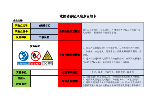 液氨储存区风险点告知卡