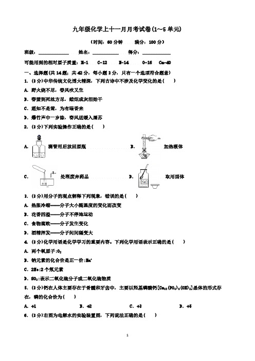 四川省成都市嘉祥外国语2024-2025学年九年级化学十一月阶段测试卷(1-5单元)(含答案)