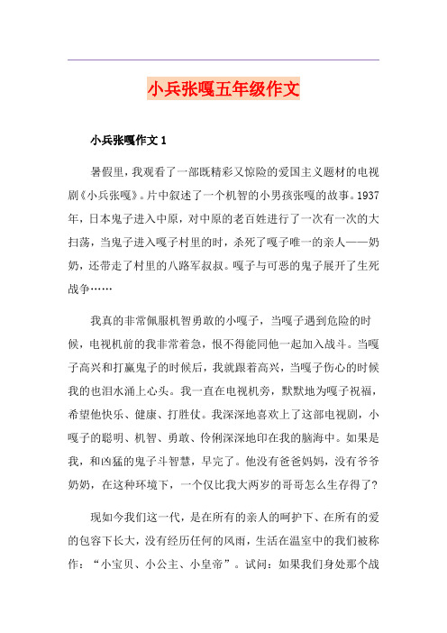 小兵张嘎五年级作文