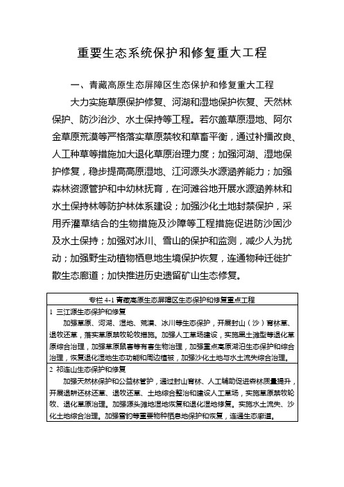 重要生态系统保护和修复重大工程