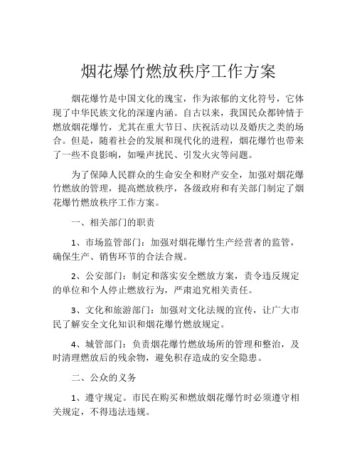 烟花爆竹燃放秩序工作方案