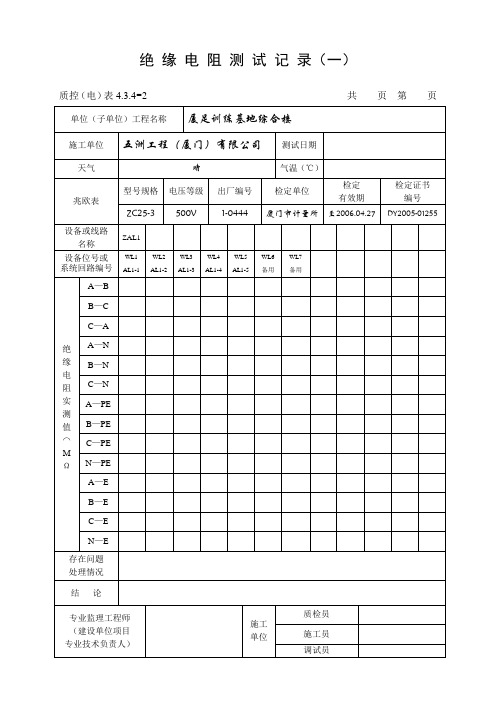 绝缘电阻测试记录(一)