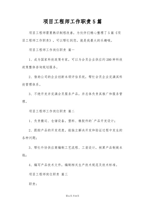 项目工程师工作职责5篇