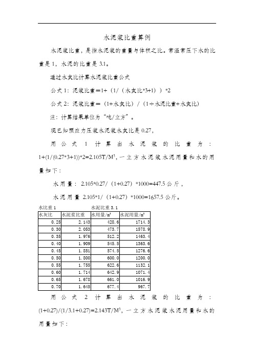 水泥浆比重计算算例