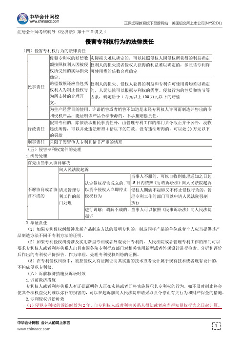 侵害专利权行为的法律责任--注册会计师考试辅导《经济法》第十三章讲义4