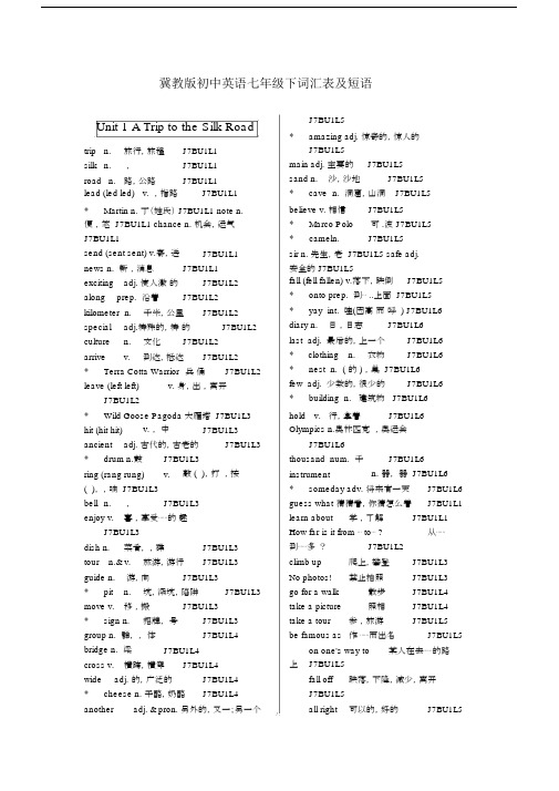 冀教版本初中英语初中七年级的下词汇表及短语.doc