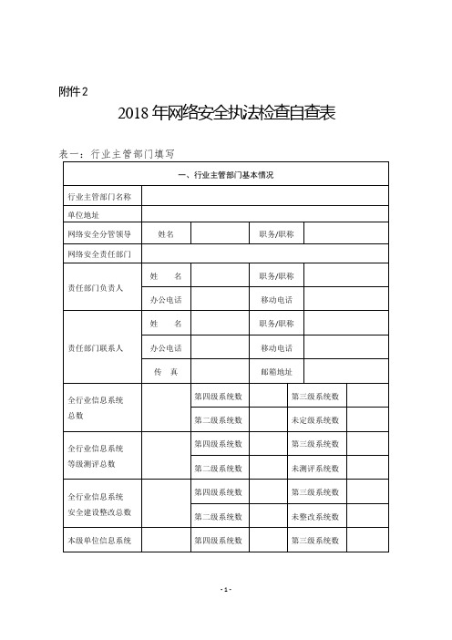 2019年网络安全检查自查表(参考模板)