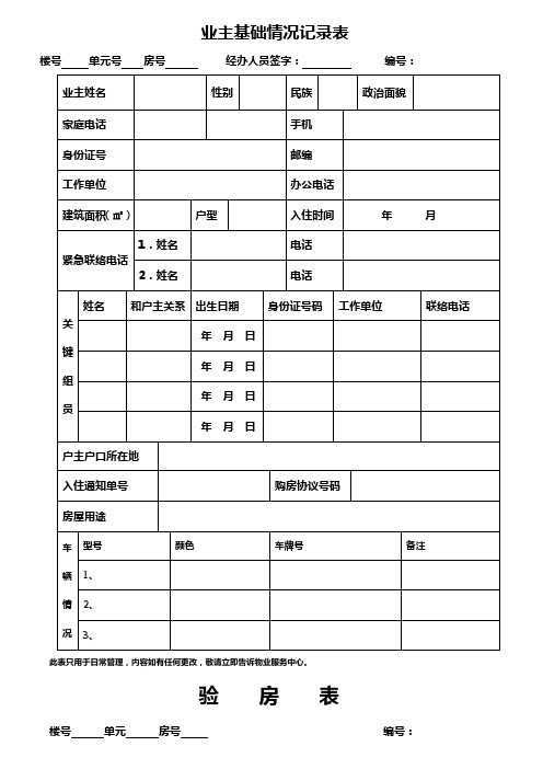 交房表格汇总