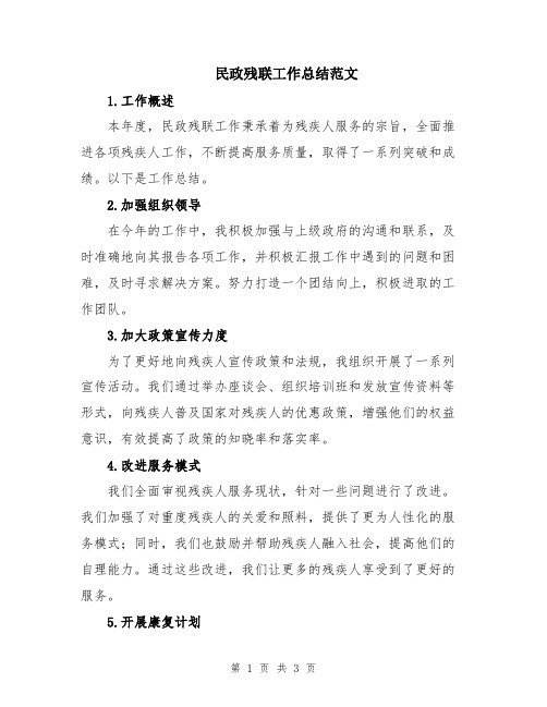 民政残联工作总结范文