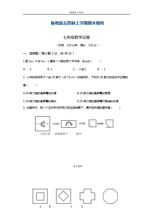 最新鲁教版(五四学制)七年级数学上学期期末复习检测题及解析(精品试卷)