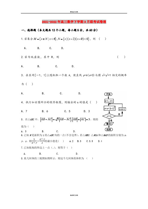 2021-2022年高三数学下学期3月联考试卷理