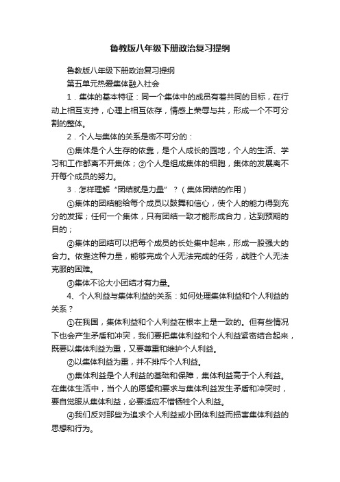 鲁教版八年级下册政治复习提纲