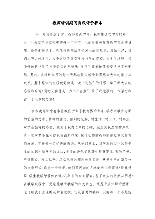 教师培训期间自我评价样本（三篇）