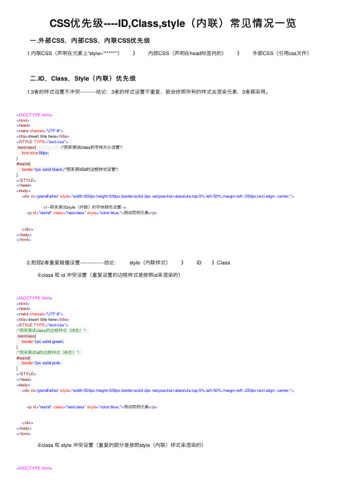 CSS优先级----ID,Class,style（内联）常见情况一览