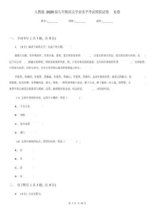 人教版2020届九年级语文学业水平考试模拟试卷C卷