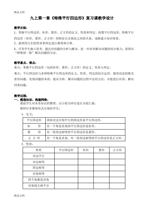 特殊平行四边形复习课第二课时教学设计复习过程