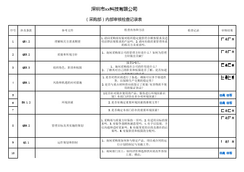 采购部内部审核检查表