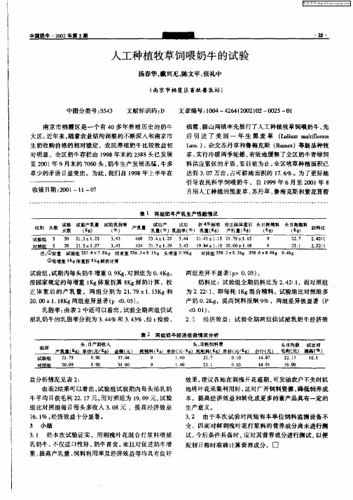 人工种植牧草饲喂奶牛的试验