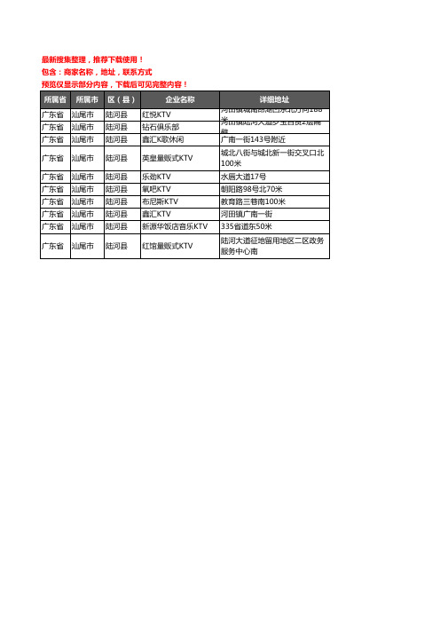 新版广东省汕尾市陆河县KTV企业公司商家户名录单联系方式地址大全10家