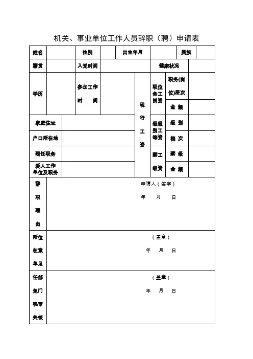 机关、事业单位工作人员辞职聘)申请表