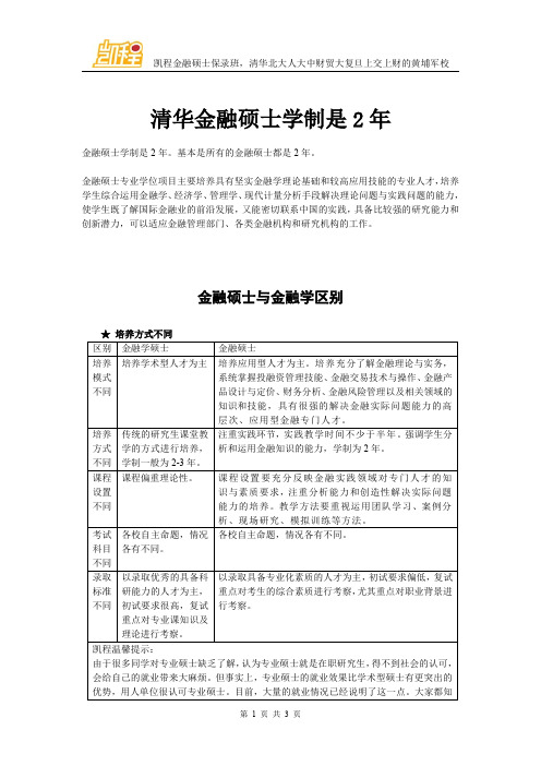 清华金融硕士学制是2年