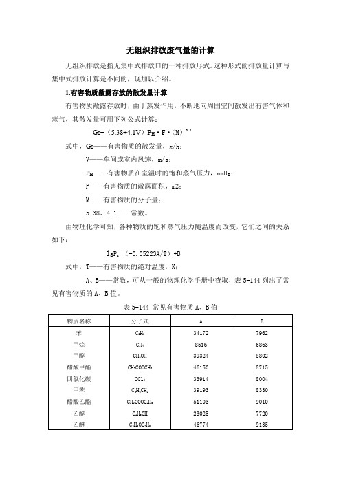 无组织排放废气量的计算详解