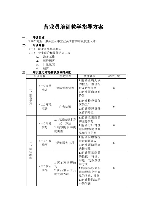 营业员培训教学指导方案