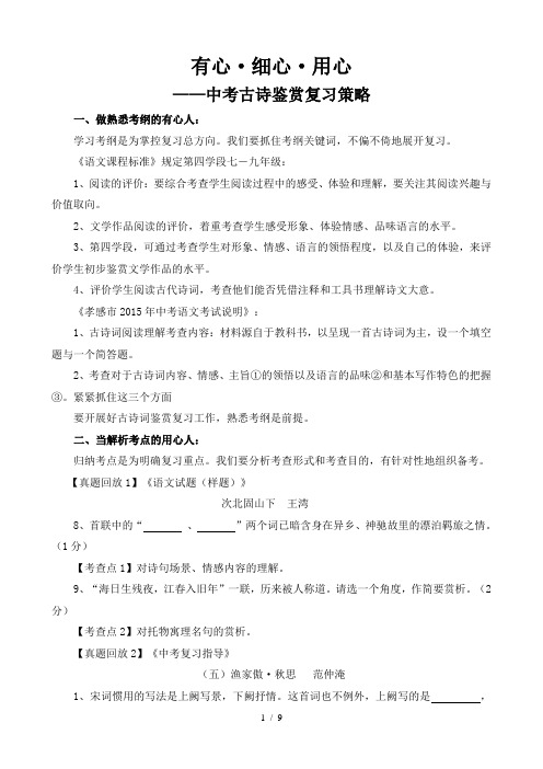 中考古诗词鉴赏复习策略新