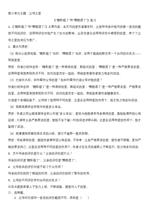 11精彩极了和糟糕透了知识点整理