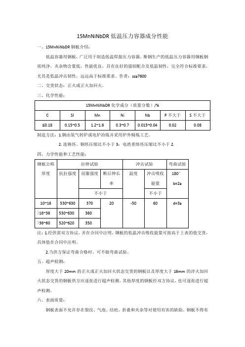 15MnNiNbDR低温压力容器成分性能