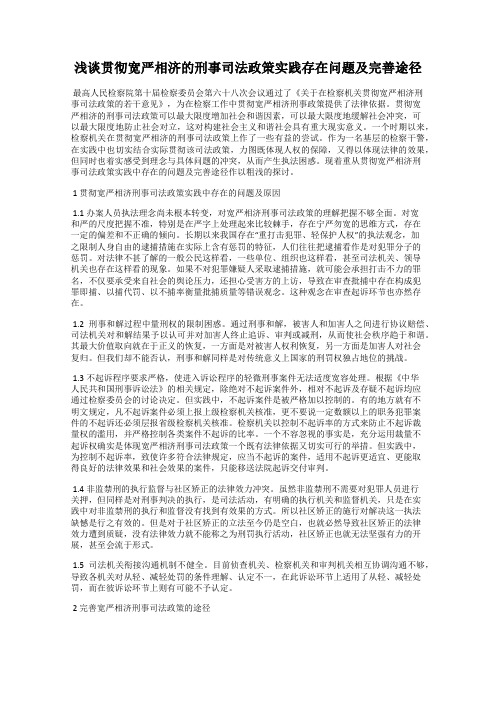 浅谈贯彻宽严相济的刑事司法政策实践存在问题及完善途径