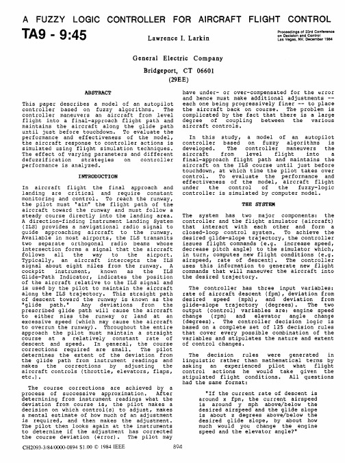 108次 A fuzzy logic controller for aircraft flight control