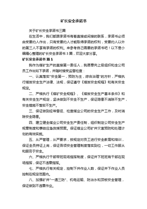 关于矿长安全承诺书三篇