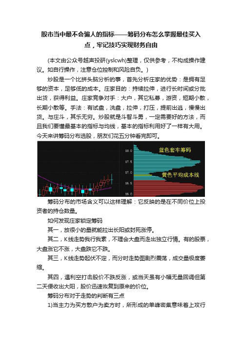 股市当中最不会骗人的指标——筹码分布怎么掌握最佳买入点，牢记技巧实现财务自由