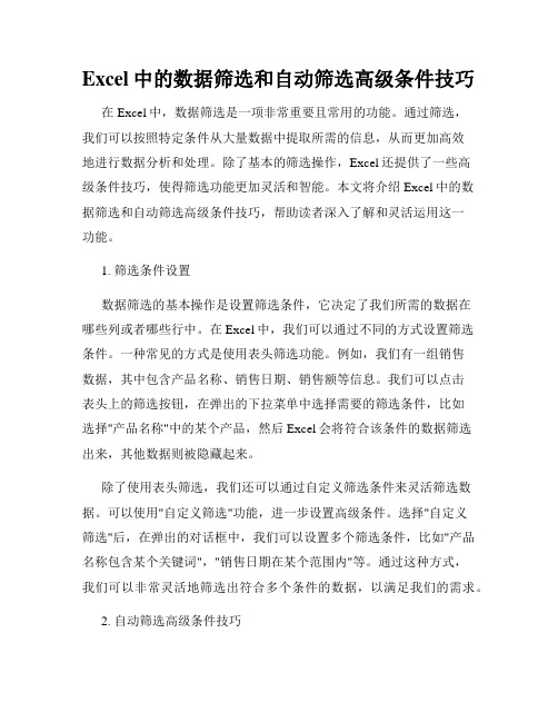 Excel中的数据筛选和自动筛选高级条件技巧