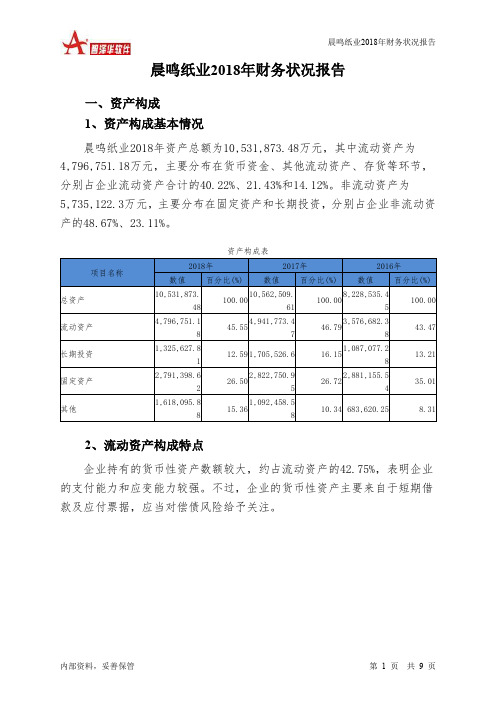 晨鸣纸业2018年财务状况报告-智泽华