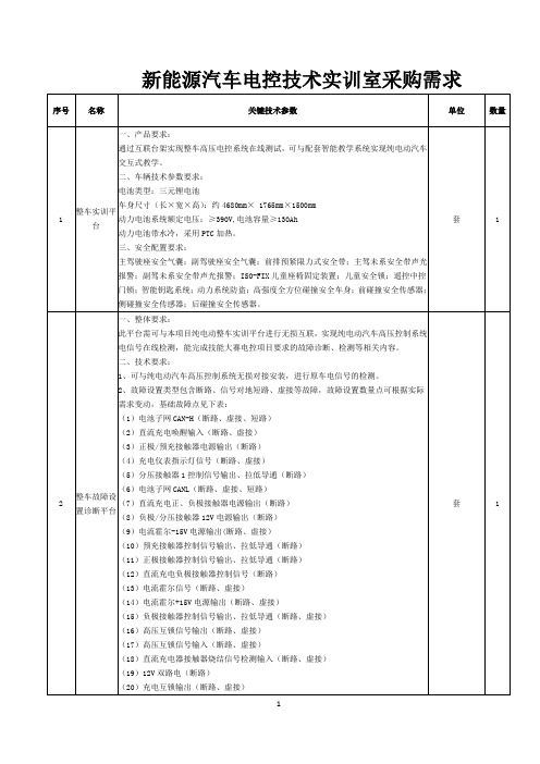 新能源汽车电控技术实训室采购需求