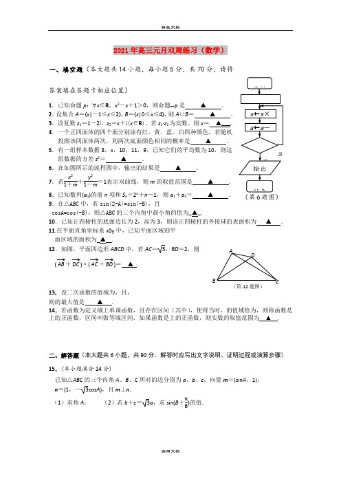 2021年高三元月双周练习(数学)